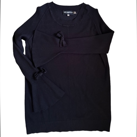 Karl Lagerfeld Paris Bell Sleeve w/Bow Accent Sweater Cut Out  Black Small - Picture 1 of 9
